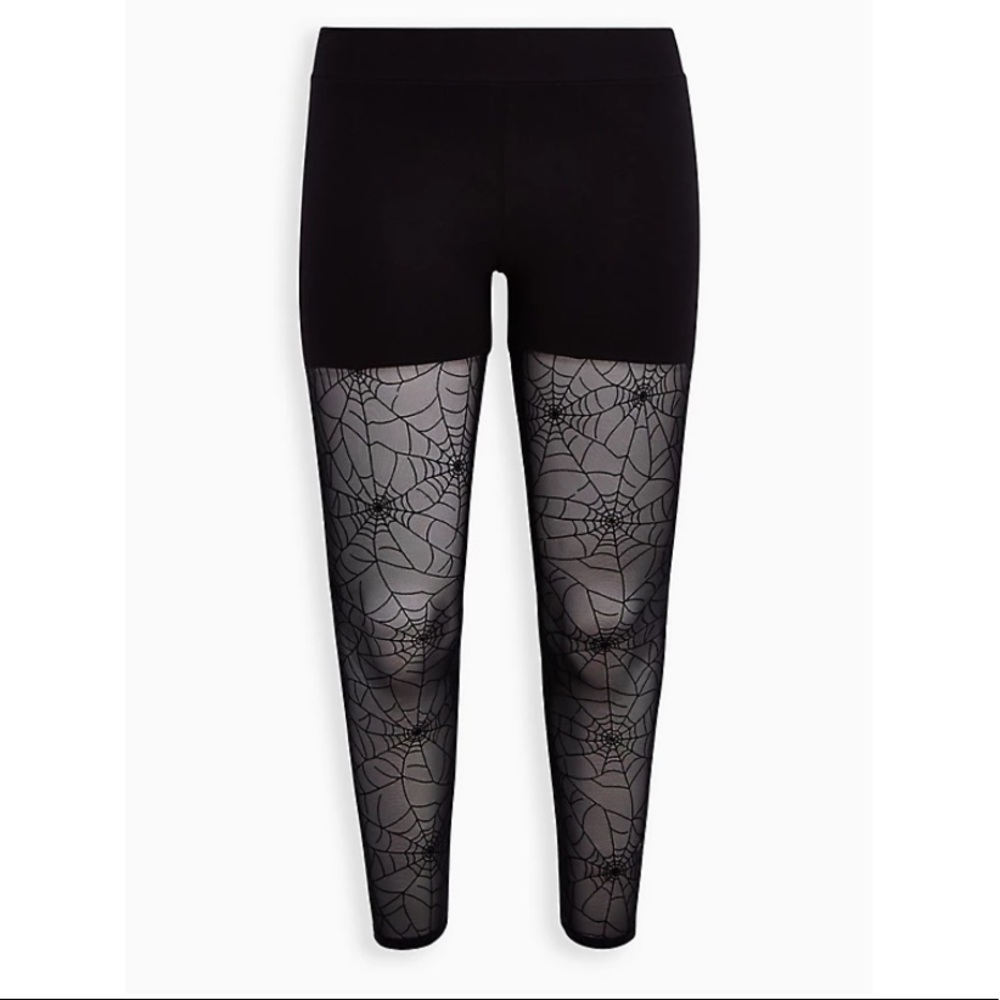 TORRID NWT PREMIUM LEGGING - FLOCKED MESH WEB BLACK - Halloween